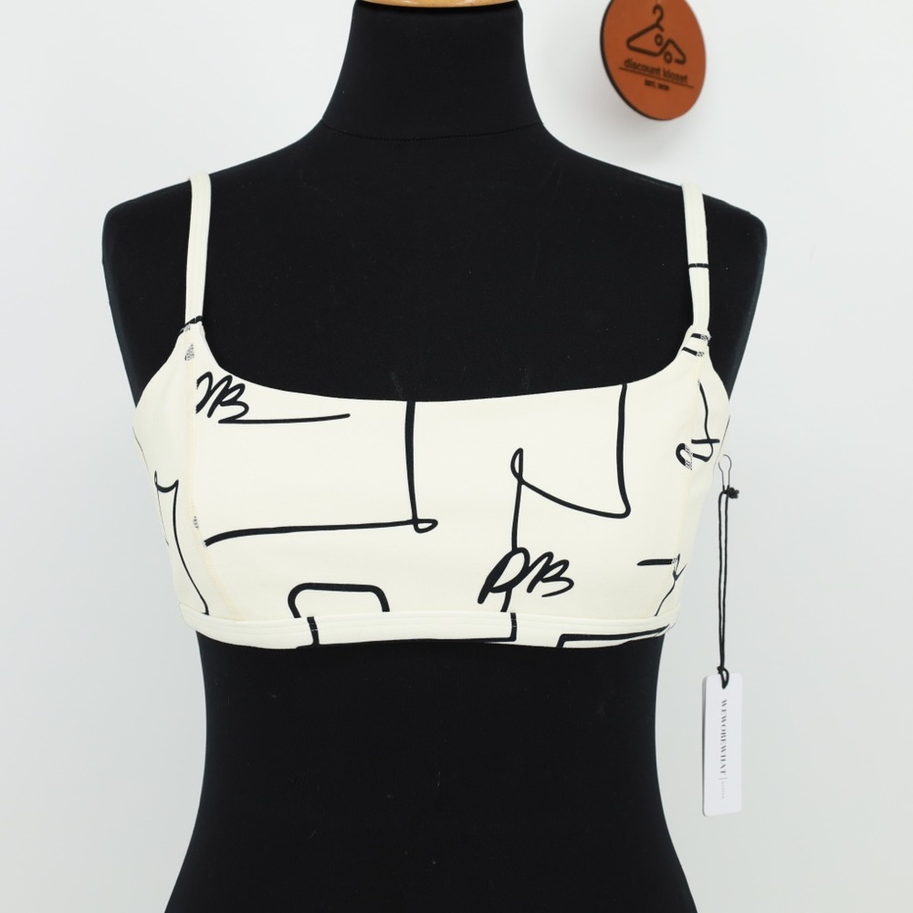 WEWOREWHAT SCRIBBLE WOMENS PRINTED RUNNING BRA-TOP IN OFF WHITE MULTI